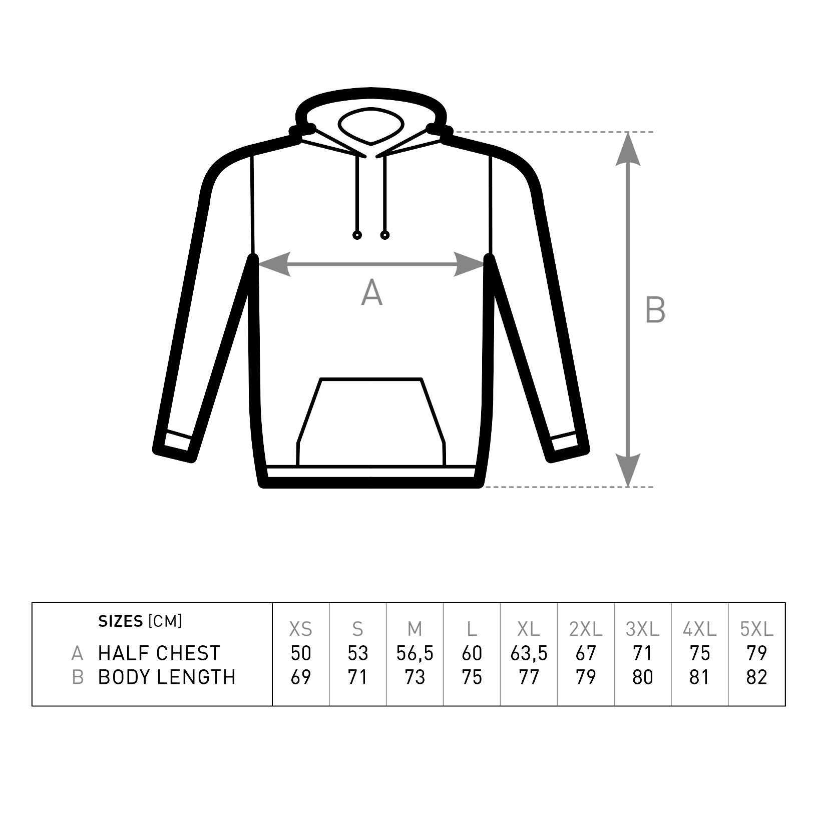 pulli_herren_schwarz_size_overview Hoodie/Kapuzenpullover Grössentabelle Das Grosse Treffen - Online Shop - Das Fantasy Festival in Aach am Bodensee, Deutschland