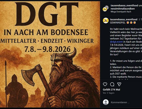 Tausendsassa Eventfood Freikarten Verlosung für das DGT 2026 - Das Grosse Treffen Das Fantasy Festival - DGT